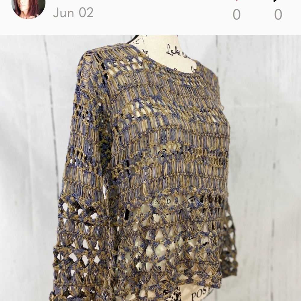 Crocheted Loose Stitch Long Sleeve Top